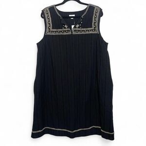 NWT J. Jill 100% Cotton Embroidered Navy Sleeveless Knee Length Tunic Dress XL
